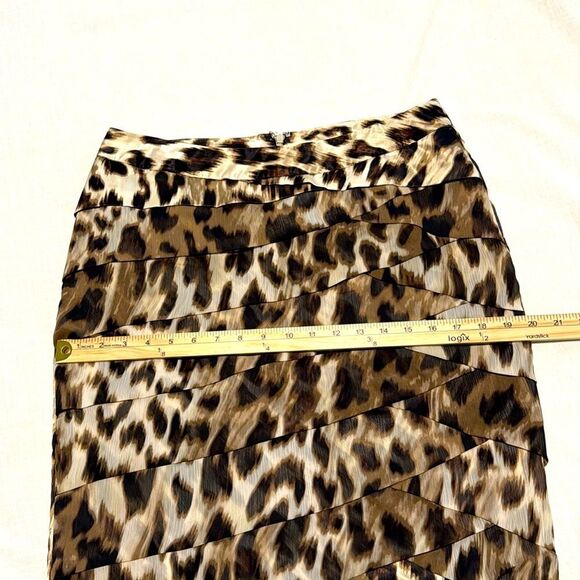 Worthington Leopard Print Layered Tiered Chiffon Pencil Skirt Brown Black 12 P - Picture 8 of 10
